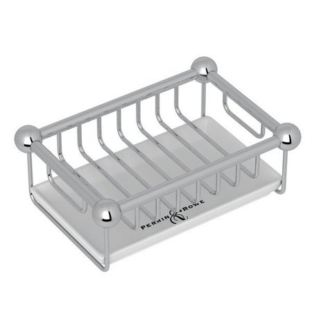 PERRIN & ROWE Free Standing Soap Basket In Polished Chrome With White Tray U.6972APC